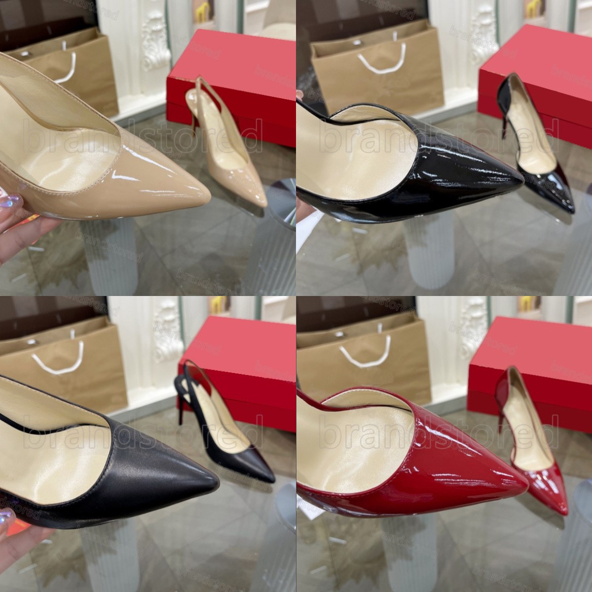 Iriza Sandal Frauen High Heel 100mm Kate Stiletto Sandalen Patent Leder -Knöchelgurt Marke Hochzeitsfeiern Schuhe sexy spitze Zehen rote Frauen Sand