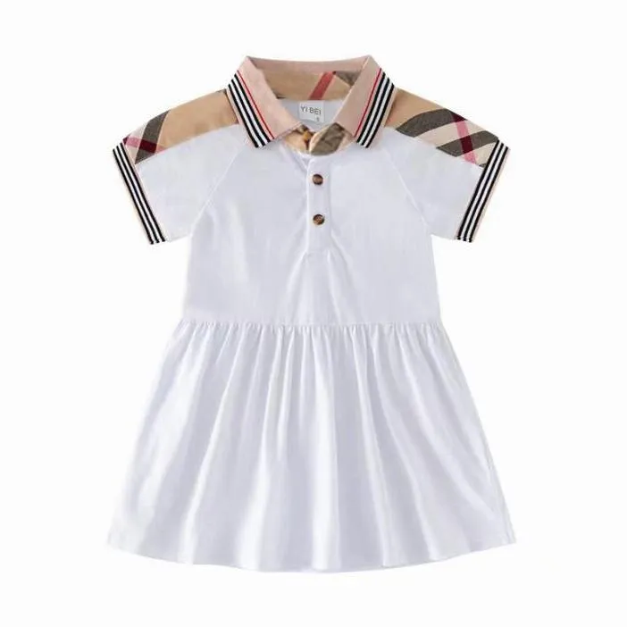 Summer Baby Girls Princess Dresses Cotton Kids Short Sleeve Plaid Dress Girl Turn-Down Collar Dress Children Skirt