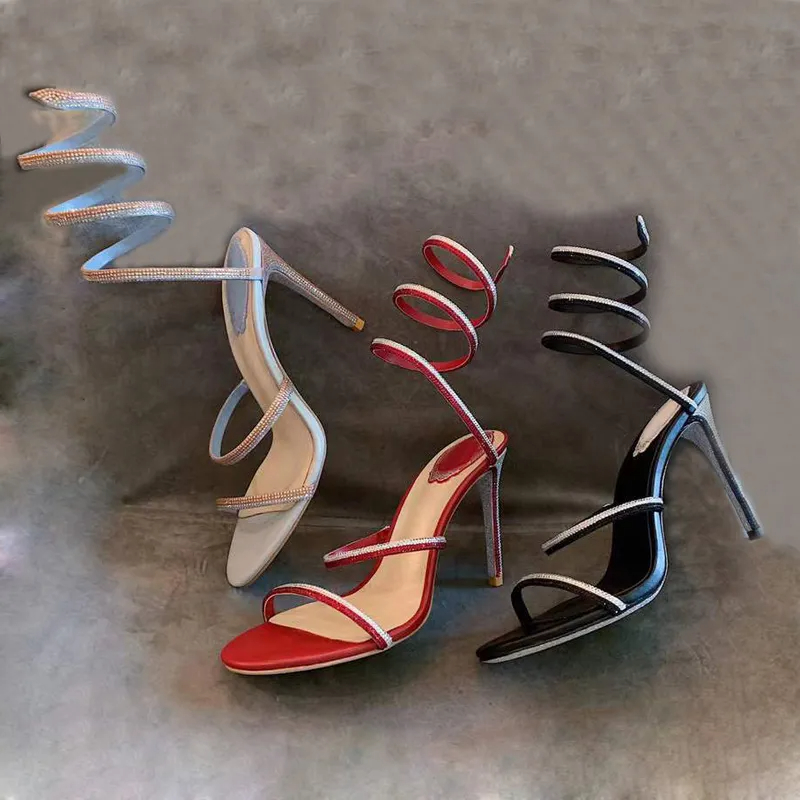 Rene Caovilla Cleo embellished leather sandals 75mm 95mm Women High Heel Sandals Snake Strass Stiletto Sandals luxury women designer Sandals With-image-976224977