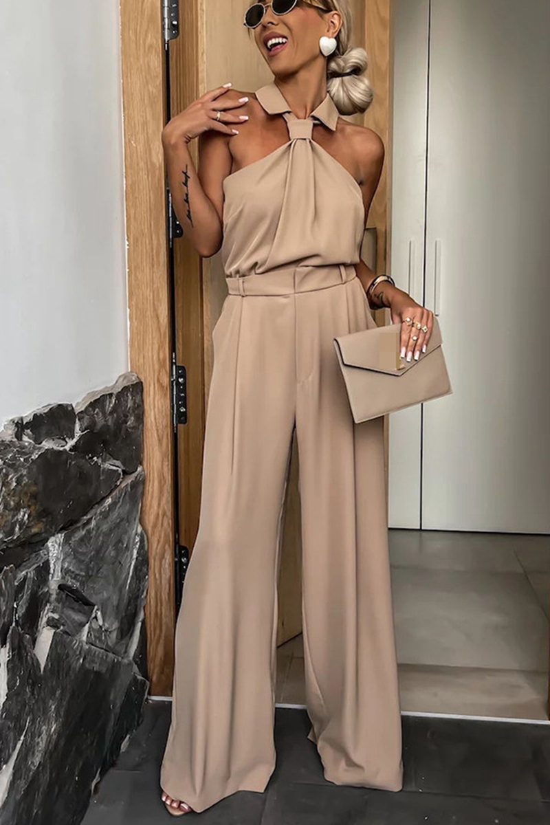 STYLISH LADY Elegant OL Rompers and Jumpsuits 2024 Summer Women Sleeveless Turn Down Collar Wide leg Party Solid Overalls-image-976238711