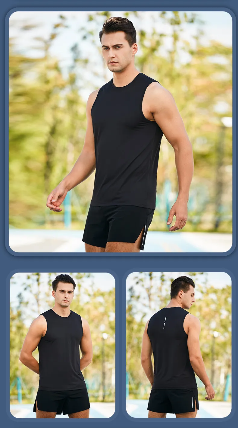 Men`s Sleeveless Shirt Fitness Mens Tight Blank Tank Top Workout Vest Cotton Muscle Tank Top Gyms Clothing BX-23107