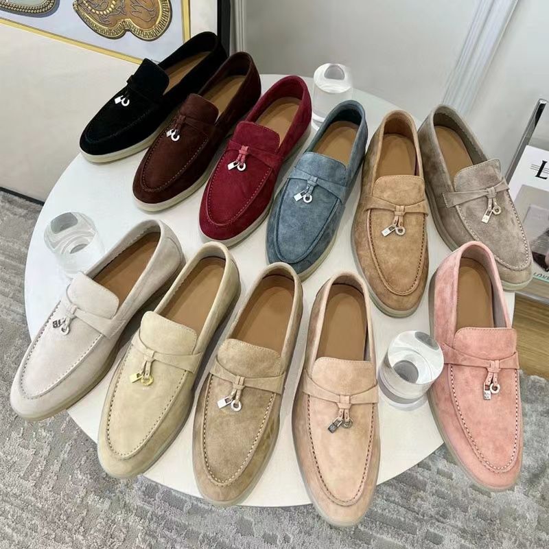 LP designer dress shoes for womens top quality Cashmere Leather man loafers High elastic beef tendon bottom fashion casual Flat Heel Soft sole Wo-image-976587974