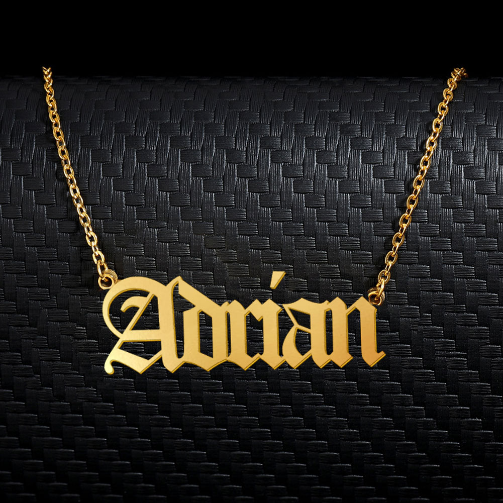 Adrian Old English Name Necklace Stainless Steel 18k Gold plated for Women Jewelry Nameplate Pendant Femme Mothers Girlfriend Gift-image-633137549