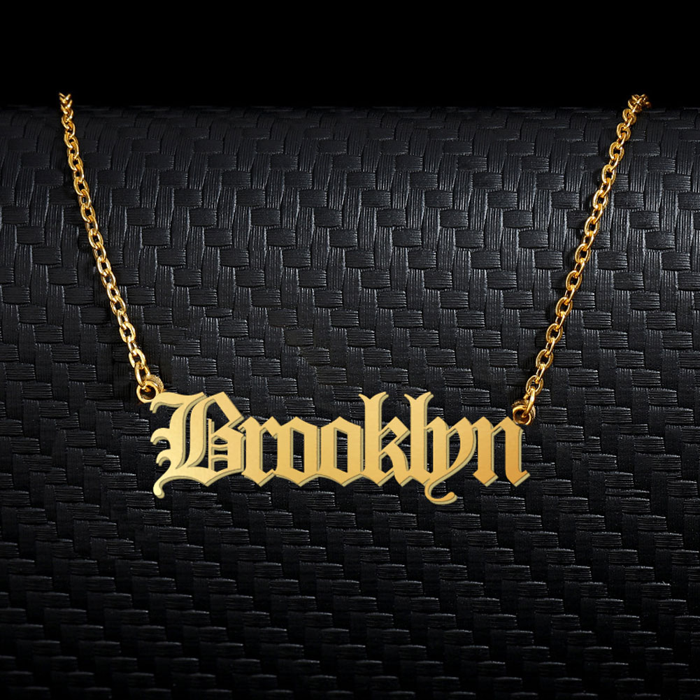 Brooklyn Old English Name Necklace Stainless Steel 18k Gold plated for Women Jewelry Nameplate Pendant Femme Mothers Girlfriend Gift-image-607032930