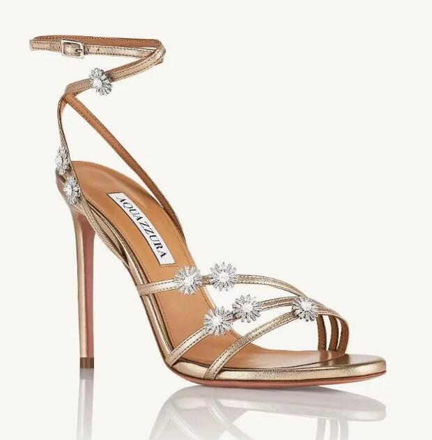 Luxury Starry Night Women Sandals Shoes White Gold Party Wedding Pumps Flower Crystal embellishment Lady High Heels EU35-43 Original Box-image-976712479