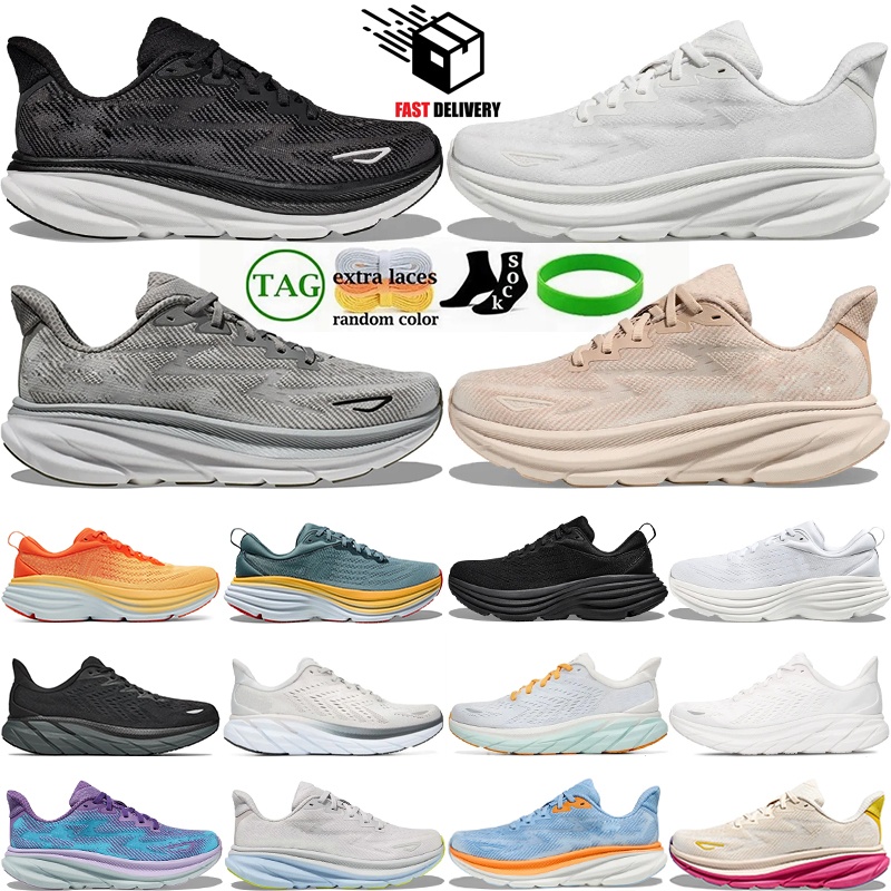 clifton 9 bondi 8 mens women running shoes outdoor sneakers triple black white harbor mist olive haze shifting sand sports trainers have size 36--image-976575932