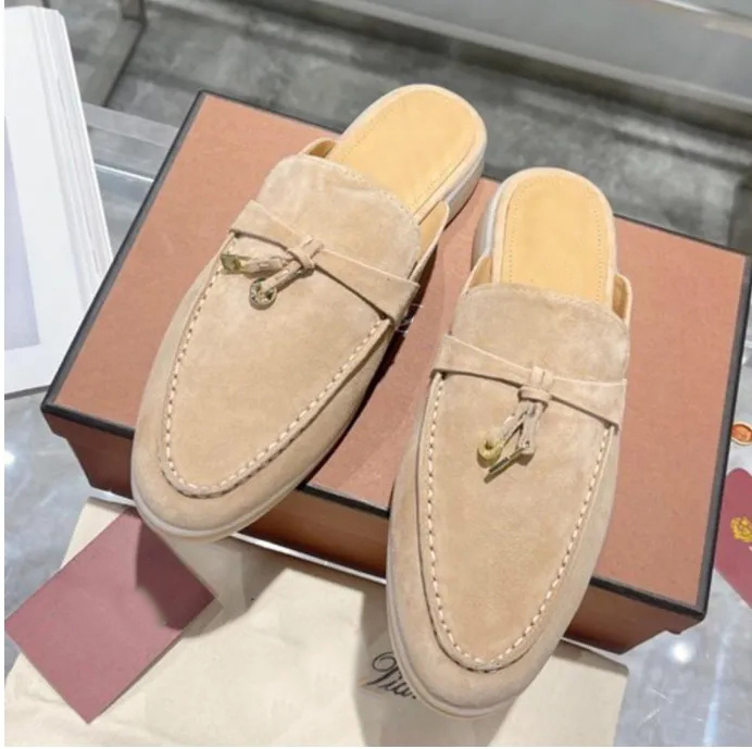 Top Mule Womens Slippers Flats LP Loafers Real Suede Moccasin Designer Shoes Summer Slip-ons Deep Ocra Babouche Charms Walk Slippers Size 35-42 