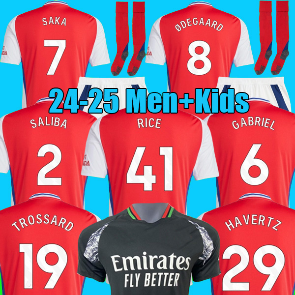 23 24 25 ODEGAARD HAVERTZ RICE SMITH ROWE G.JESUS SAKA 2025 soccer jersey SALIBA Fans Player version 2023 2024 football kits shirt Men Kids sets tops Pre Match 