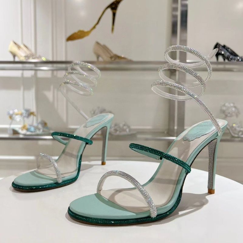 embellished leather sandals Rene Caovilla Cleo Women High Heel Sandals 75mm 95mm Snake Strass Stiletto Sandals luxury women designer Sandals With-image-976950095