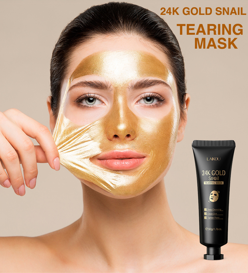 Natural 24K Gold Snail Tearing Mask Peel Off Facial Masks Deep Cleaning Tighten Pores Oil Control Improve Skin Roughness Face Care Makeup-image-976781278