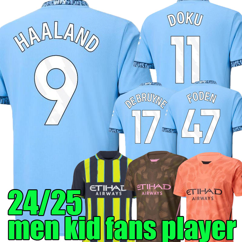 23 24 25 HAALAND SOCCER JERSEYS home away DOKU RODRIGO GREALISH MANS CITIES DE BRUYNE FODEN 2024 24 25 football shirts men kids kit champions final fans player version 
