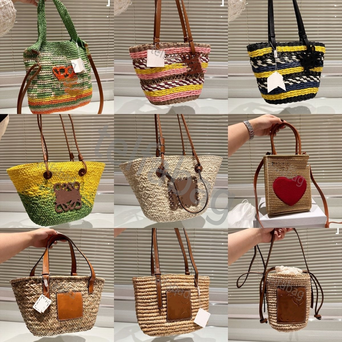 2024 Designer Basket Straw Bag Loe Fashion tote bag Basket Straw Bag Designer Hand Woven Cross Body Open Beach Handbag Ladies Summer bag high quality 