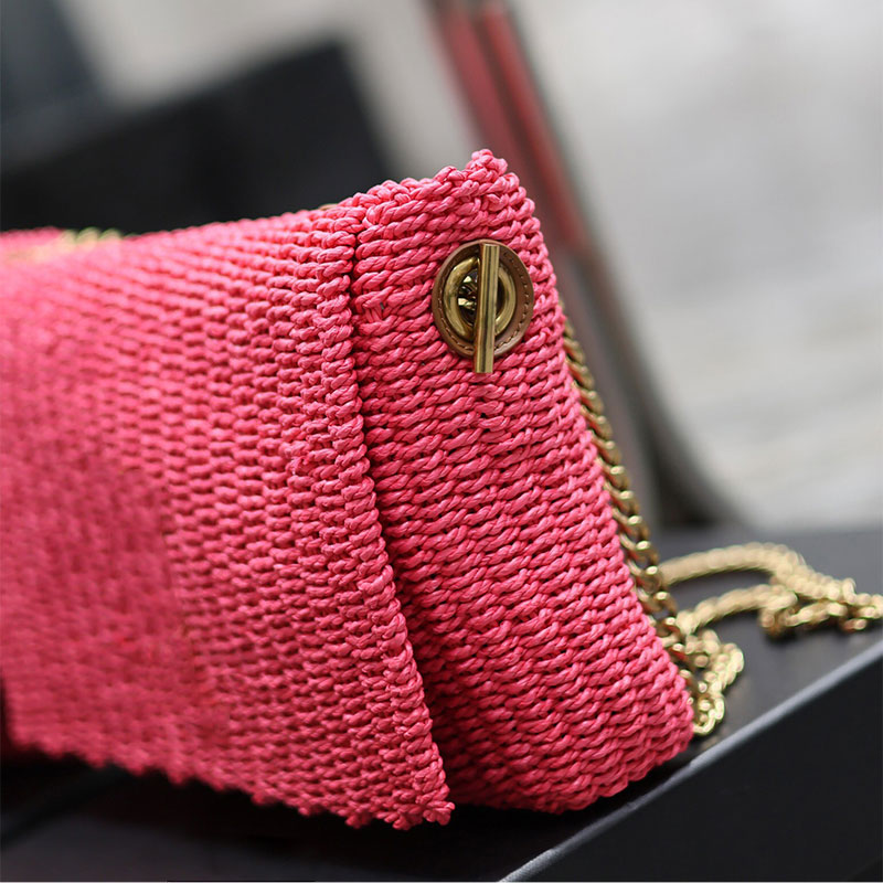 Pink designer bag straw bag chain shoulder bag woven beach bag purse crochet luxury handbag crossbody bag shopping totes womens purse clutch-image-898958400