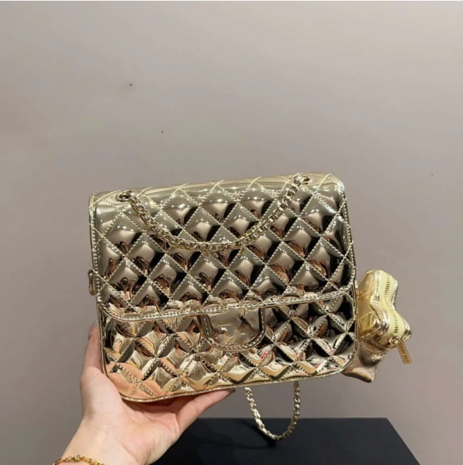Designer Bag Bag Luxury Star Purse Mirrored Leather Double Chain Bag Luxury Crossbody Bag Backpack Star Chain Shoulder Bag with gold and silver clutch 