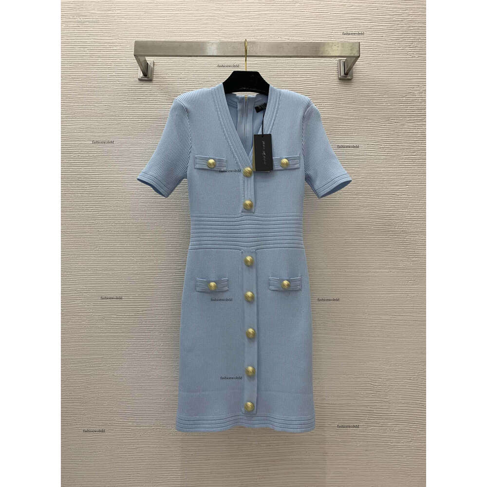 Brand women dress Designer skirt womens dresses Fashion Logo woman Sexy V-neck short sleeve knitting skirt dinner dress May 15-image-977310397