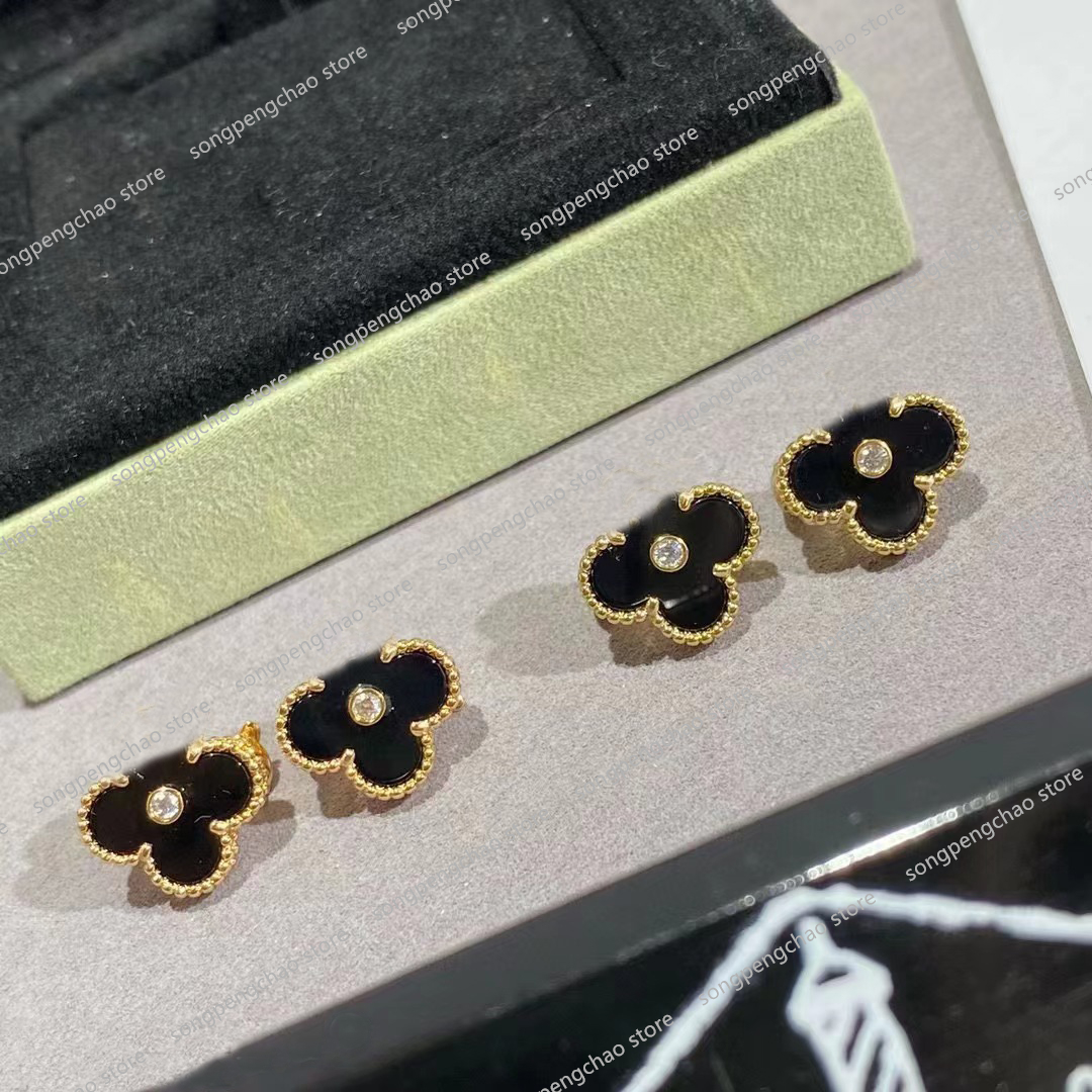 Fashion Shell Crystal Flower Stud Earrings for Women Red White Pink Green Clover Earrings Party Simple Cute Plant Black Blue Jewelry