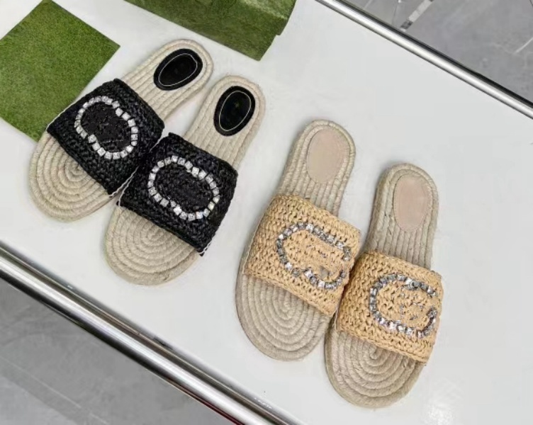 Fashion Designers Slippers Slides Sandals Grass Weaven Women Shoes Size 35-41 27545-image-978914656