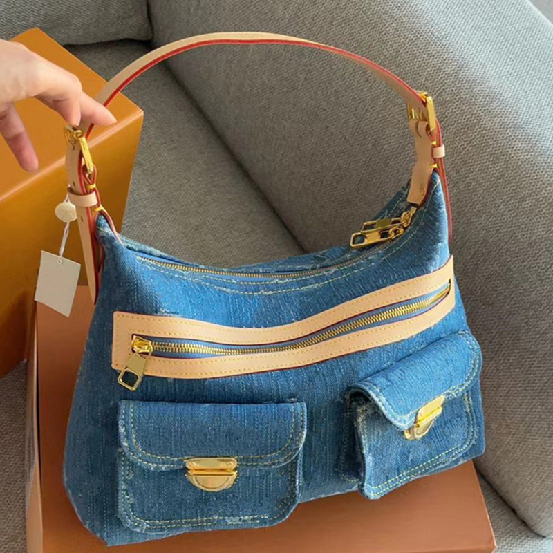 Casual Baggy Designer Womens Shoulder Bag Fashion Summer Denim Motorcycle Underarm Totes Vintage Ladies Multi-Pocket Handbags Tote Bags-image-977268208