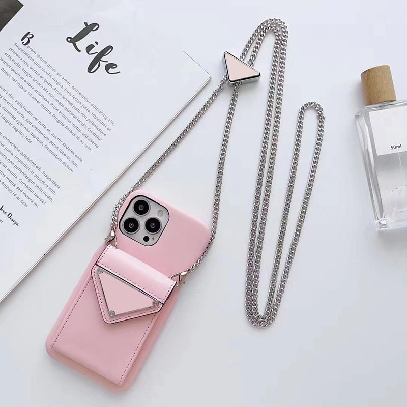 Luxury Leather Chains Crossbody Designer Phone Case for Apple iPhone 17 16 Pro Max 15 14 Plus 13 Shoulder Strap Necklace Lanyard Card Holder Back-image-977273196