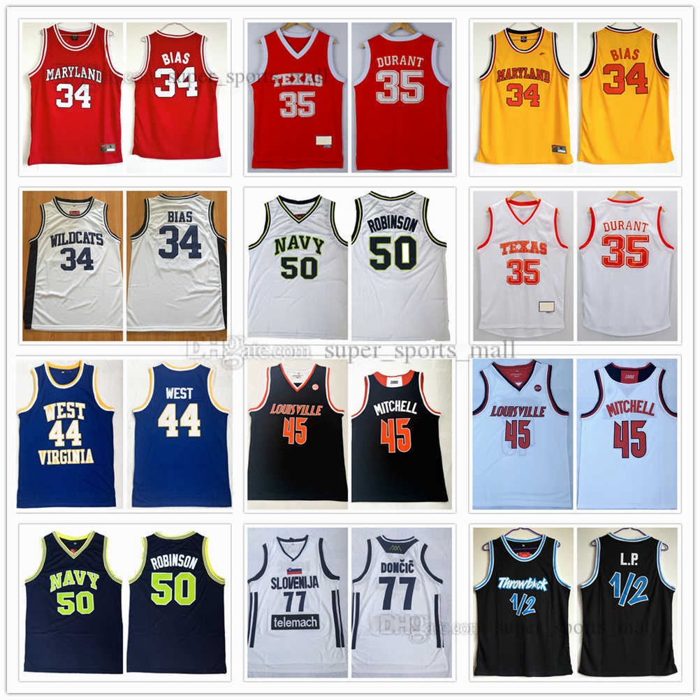 Maillots de basket-ball NCAA 34 Charles Barkley Kevin Garnett Len Bias Kevin 35 Durant Jerry 44 West Donovan 45 Mitchell David 50 Robinson luka 7