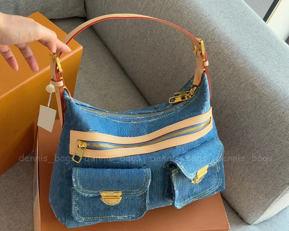 Designer Women Shoulder Bag Fashion Casual Summer Denim Blue Motorcycle Underarm Totes Vintage Ladies New Handbags Tote Bags-image-977268235