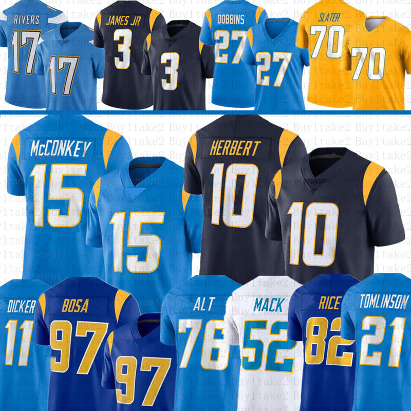 Justin Herbert Ladd McConkey Football Jersey Derwin James Joe Alt Joey Bosa LaDainian Tomlinson Khalil Mack Will Dissly LaDainian Tomlinson J.K. Dobbins Brenden Rice 