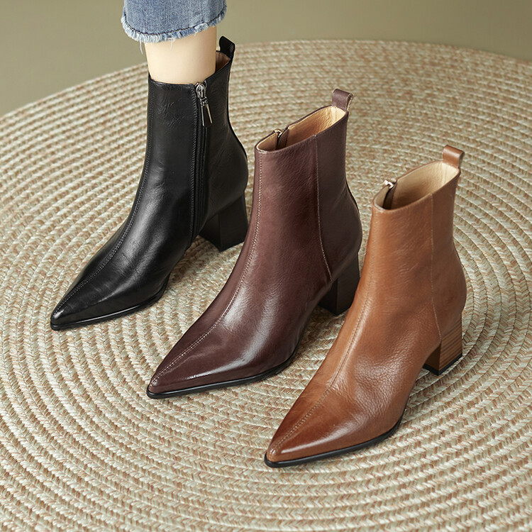 Women's New think High Heel Short Boots Fashion Pointed Headed Side Zipper Walking Show Women's Ankle Boots 