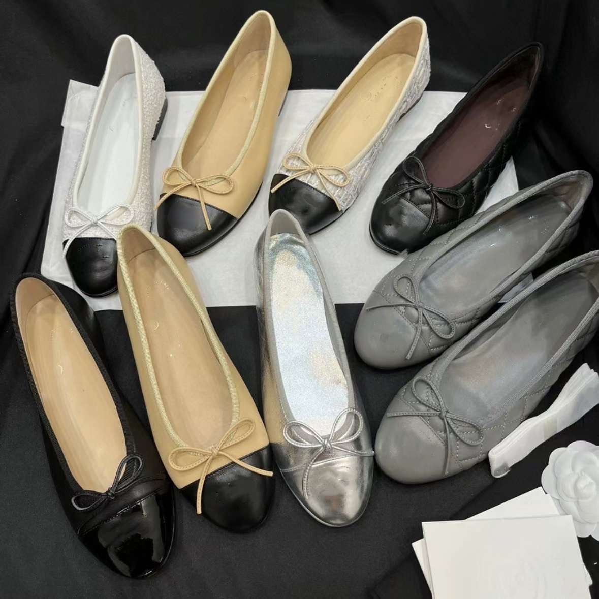 Ballet Flats Dress Shoes Designer Spring Spring Sheepskin Bow Boat Shoes Womens Leather Loafers Dance Shoes Loafers Womens Shoes Large 34-42 With-image-977367761