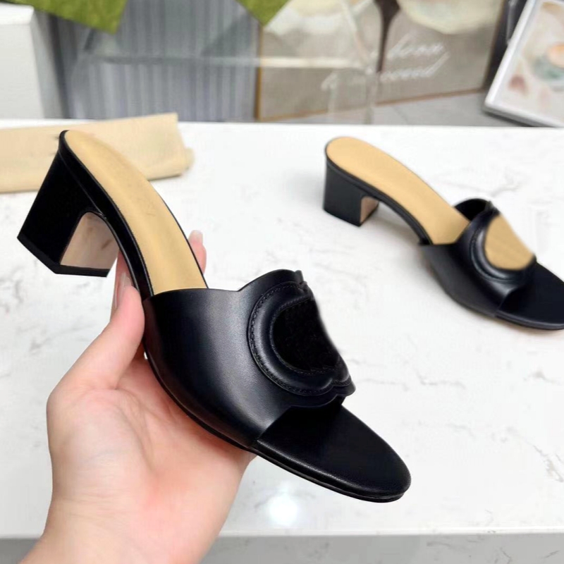 Leather women's high-heeled slippers Summer Designer Slideshow Sandals Fashion sexy Party Shoes Hotel Soft drag Designer women's leather s