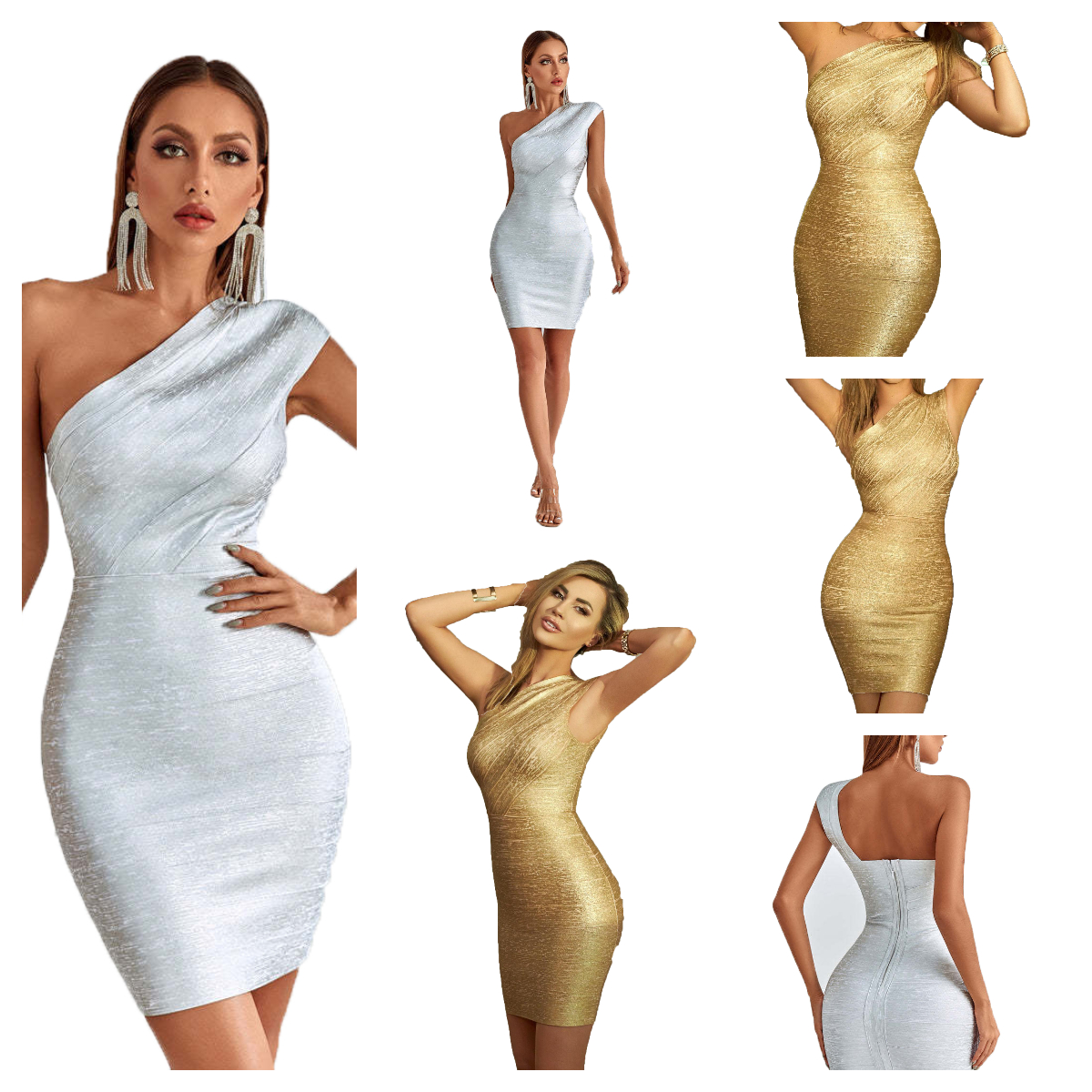 Robes robes pour femme robe de soirée robe de bal femme robe Mini robes d'été une épaule robes crayon or argent mini jupe robe jupe femmes robe d