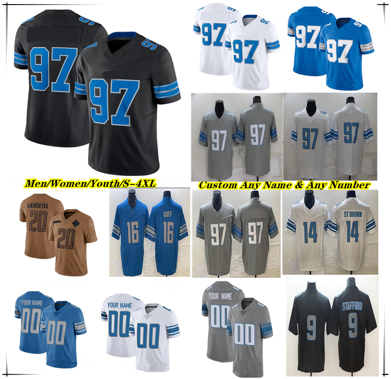 Custom Football Jersey Jared Goff David Montgomery Jahmyr Gibbs Amon-Ra St. Brown Sam LaPorta Alex Anzalone Barry Sanders Terrion Arnold Penei Se