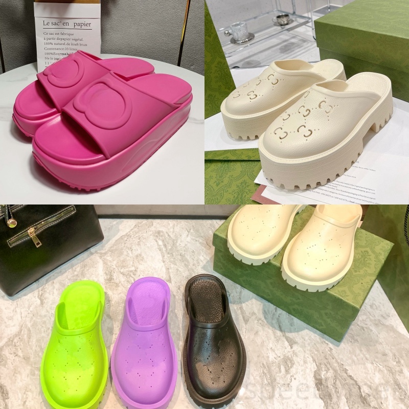 Designer Slippers Summer Platform Sandals Thick Heels Men Women Luxury Flora Slides Rubber Sole Macaron Flatsole Leather Slides Fashion Classic S-image-977680204