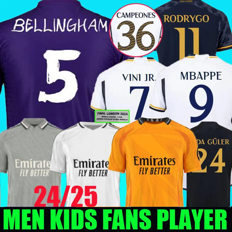 24 25 VINI JR Soccer Jerseys BELLINGHAM Fans Player Version CAMAVINGA TCHOUAMENI VALVERDE ASENSIO MODRIC Real madrid 2024 2025 Football shirt men kids kits Y3 