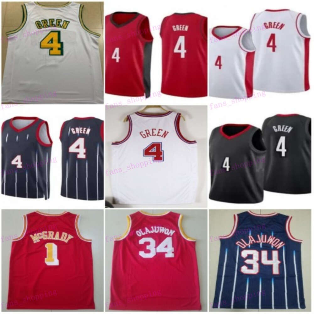 Basketball Retro Olajuwon Jersey 34 Man Green 4 McGrady 1 Drexler 22 Vintage Red White Navy Blue Color Stitching Breathable Shirt