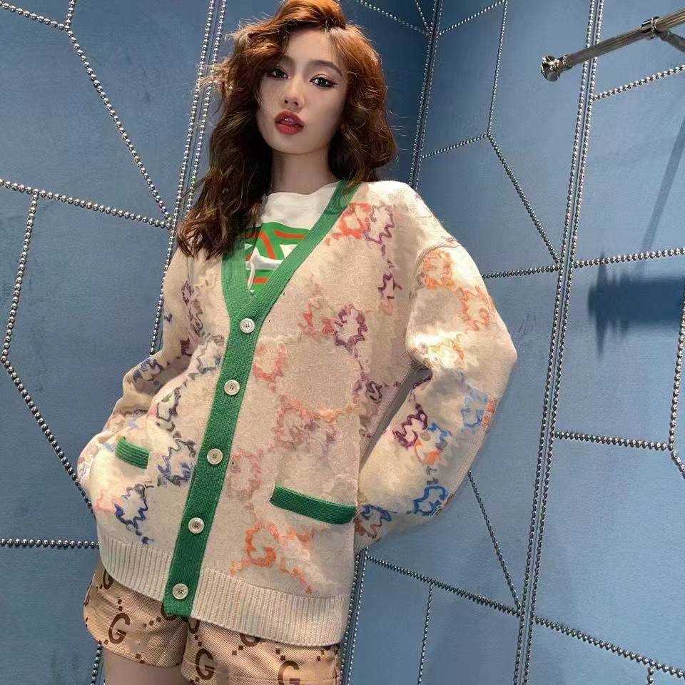 womens sweater autumn trendy long-sleeved knit top high-end Loose cardigan sweater coat designer Sweater women thin Knit green sweaters s-l