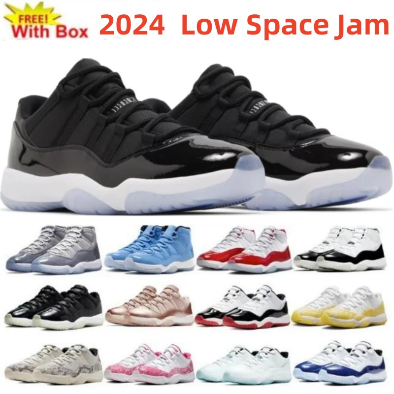 2024 11s Low Space Jam Chaussures de basket-ball diffusé bleu bas bas gris frais 11s dmp gamma blue cerise pur violet sneakers entraîner chaussur