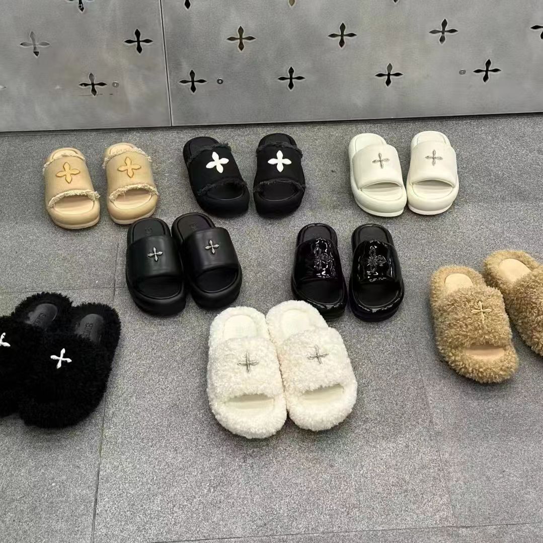 SMK designer slippers Compass Bumper Baroque Style Shearling Slipper chessboard white black green luxury flat women shoes top womens sandal-image-978238635