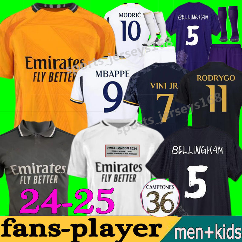 24 25 VINI JR MBAPPE Soccer Jerseys final Real Madrids BELLINGHAM Football Shirt 36 campeones 2024 2025 KROOS CAMAVINGA Rodrygo MODRIC Camisetas Men Kids Kit Uniform 
