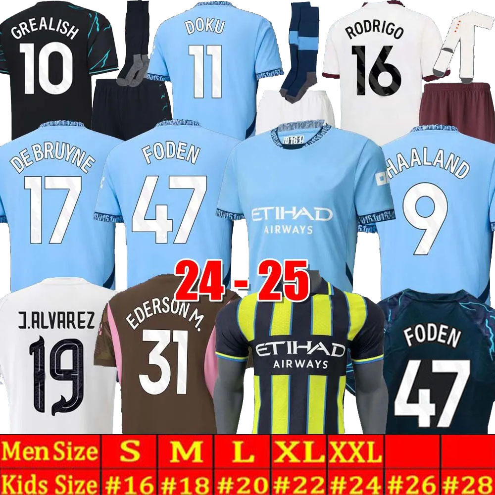 Soccer Jerseys HAALAND 24 25 DE BRUYNE PHILLIPS MANS CITIES GREALISH FERRAN MAHREZ FODEN BERNARDO JOAO CANCELO Z RODRIGO Football Shirt Men Kids Kit Sets Uniforms 