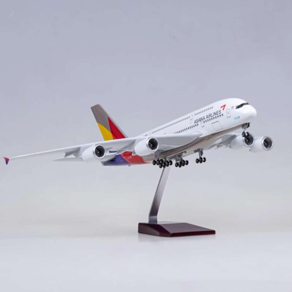 46CM 1/160 Scale A380 Korean Airplane ASIANA Airline Model W LED Light and Landing Gear Die Cast Plastic Resin Aircraft Toy L260529-image-978295458