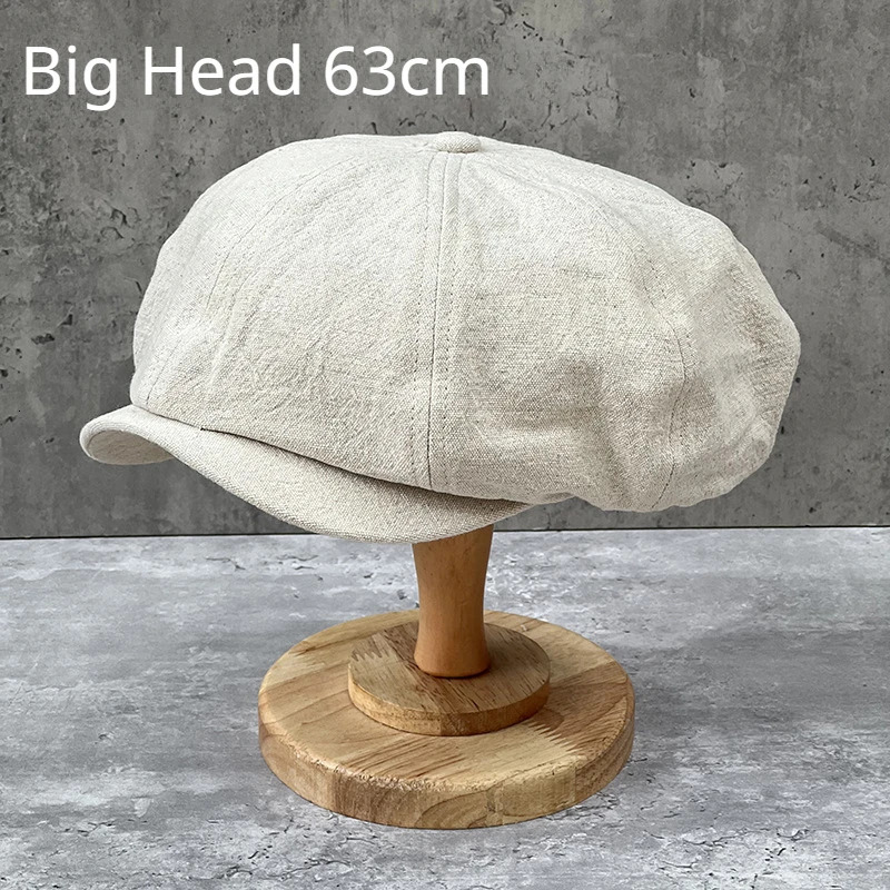 Cotton Linen sboy Caps Men Plus Size 63CM Spring Summer Thin Breathable Beret Fashion Retro Casual Hat Unisex Octagonal Hats 240520