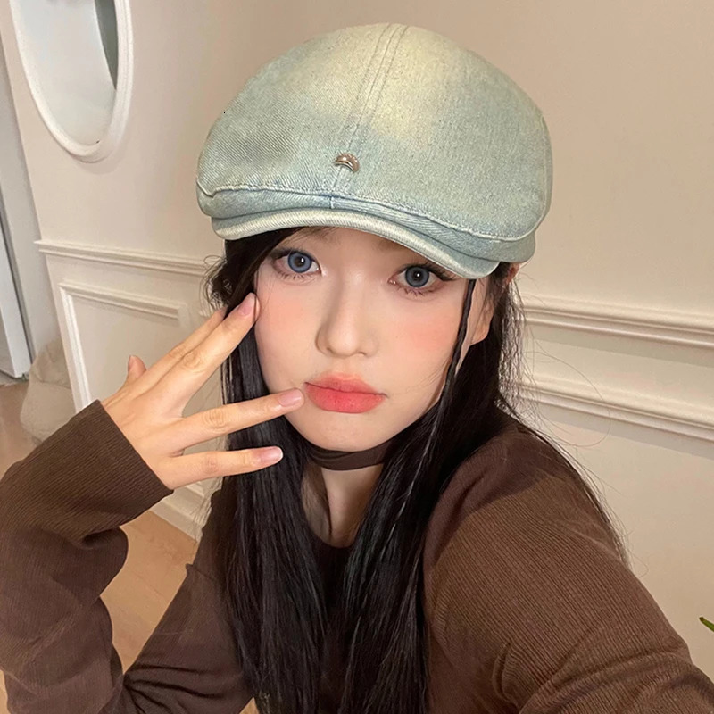 Retro Washed Denim Forward Hats for Men and Women in Spring Summer Korean Ins Babes Style sboy Berets Caps Y2k 240520