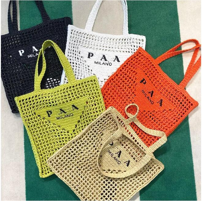 Summer Beach Raffias Womens Designer Shoulder Bag pink white Crochet tote bag luggage handbag weave Luxurys bags CrossBody men rattan bag Clutch-image-978435127