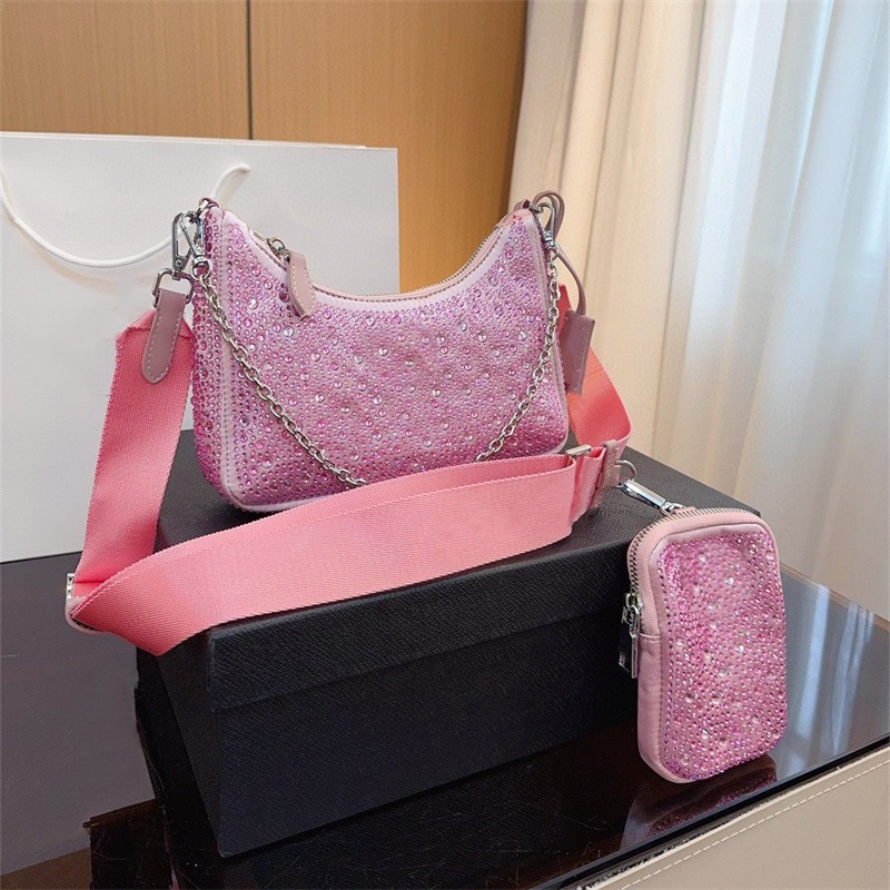 Woman Diamond Shoulder Bags Bead Handbag Crossbody Hobo Bags Designer Moon Bag Glittering Diamonds 10A-image-978623903