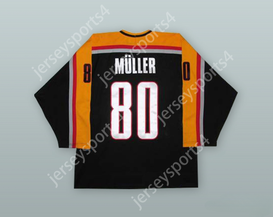 Custom Robert Muller 80 Allemagne Équipe nationale Black Hockey Jersey avec patch top cousée S-M-L-XL-XXL-3XL-4XL-5XL-6XL
