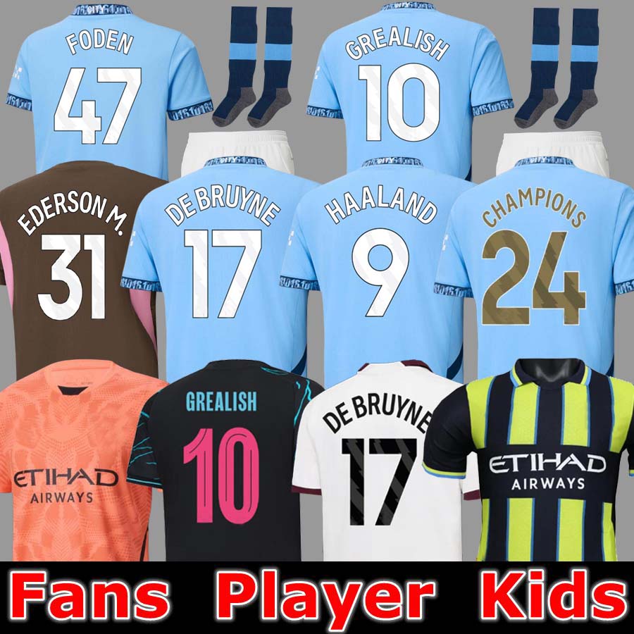 24 25 fans Player version HAALAND soccer jerseys DE BRUYNE GREALISH KOVACIC FODEN FERRAN 2023 2024 football shirt uniforms men kids RODRIGO 
