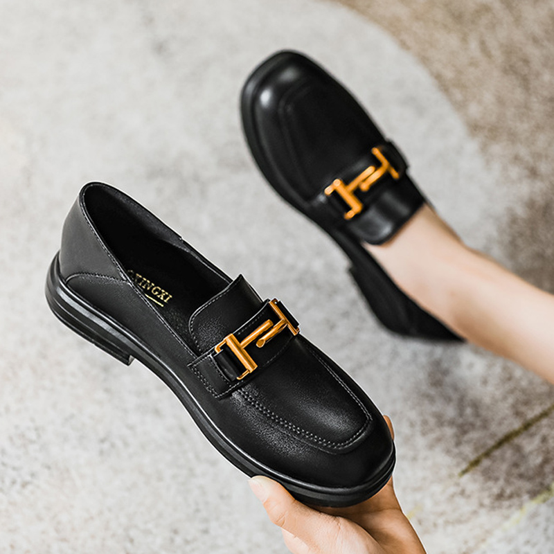 2025 Plus Size 42/43 Flats Women Preppy Oxfords Small Leather Shoes Ladies Metal Buckle Loafers Traf Mocasines Femme 755c