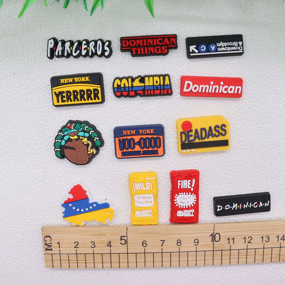 1-14Pcs Hot Taco Sauce New York Empire State Slippers Shoe Buckle Charms Kids Decorations DIY Birthday Present