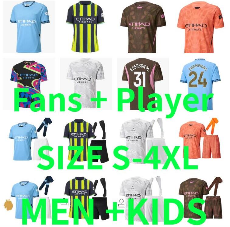 2024 2025 Mancheste Man City Haaland Alvarez Soccer Jerseys 24 25 De Bruyne Mans Cities Grealish Bernardo Mahrez Foden Football Shirt Men Kids Ki