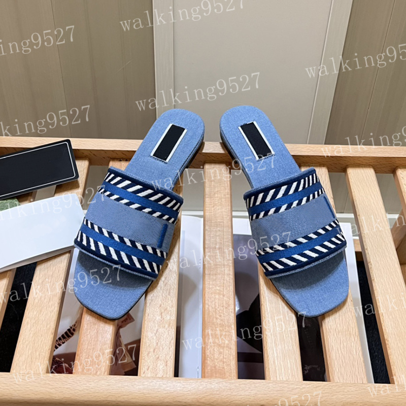 Script Denim Slide Sandals Designer Slippers Women Flat Light Blue Black Rubber Interlocking Sliders Embroidered Summer Beach Sandal Womens Mules-image-978880671